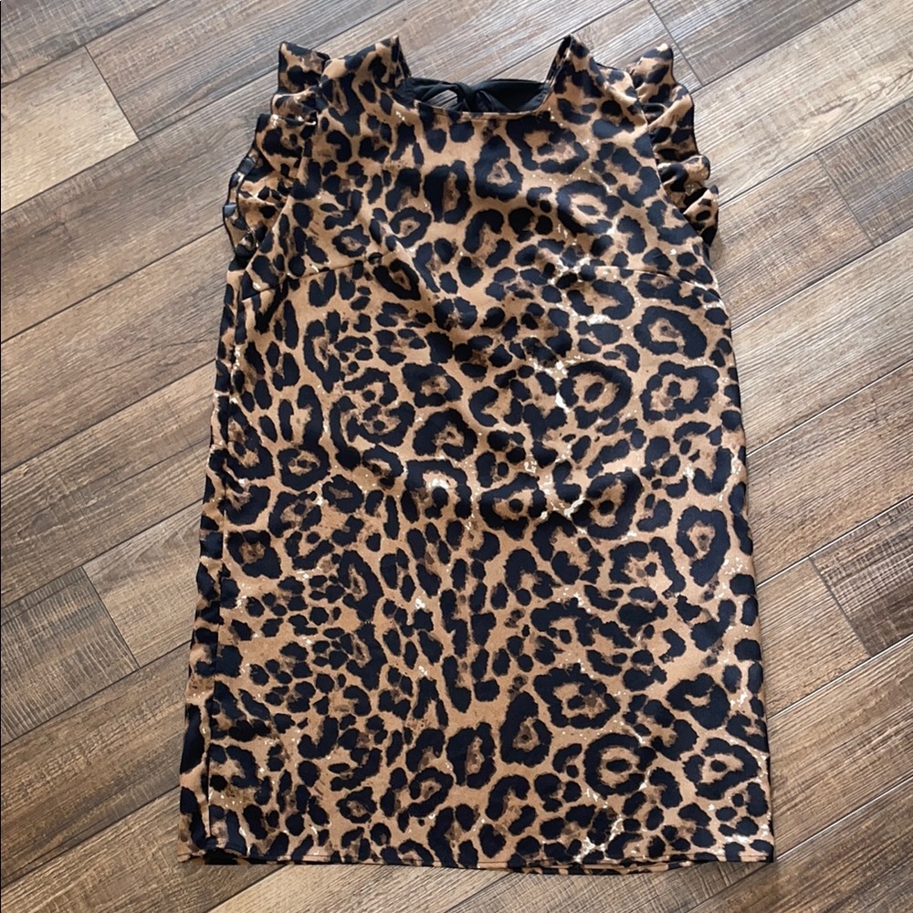 Leopard Print Women's Dress with Ruffle Sleeve